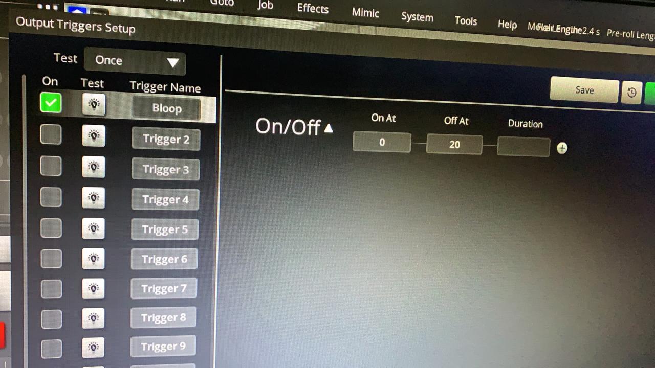 2021-08-13 07:53 - Oscar Molano asked why a programmed bloop light tested OK and was active in settings, but did not light during the move. He attached .