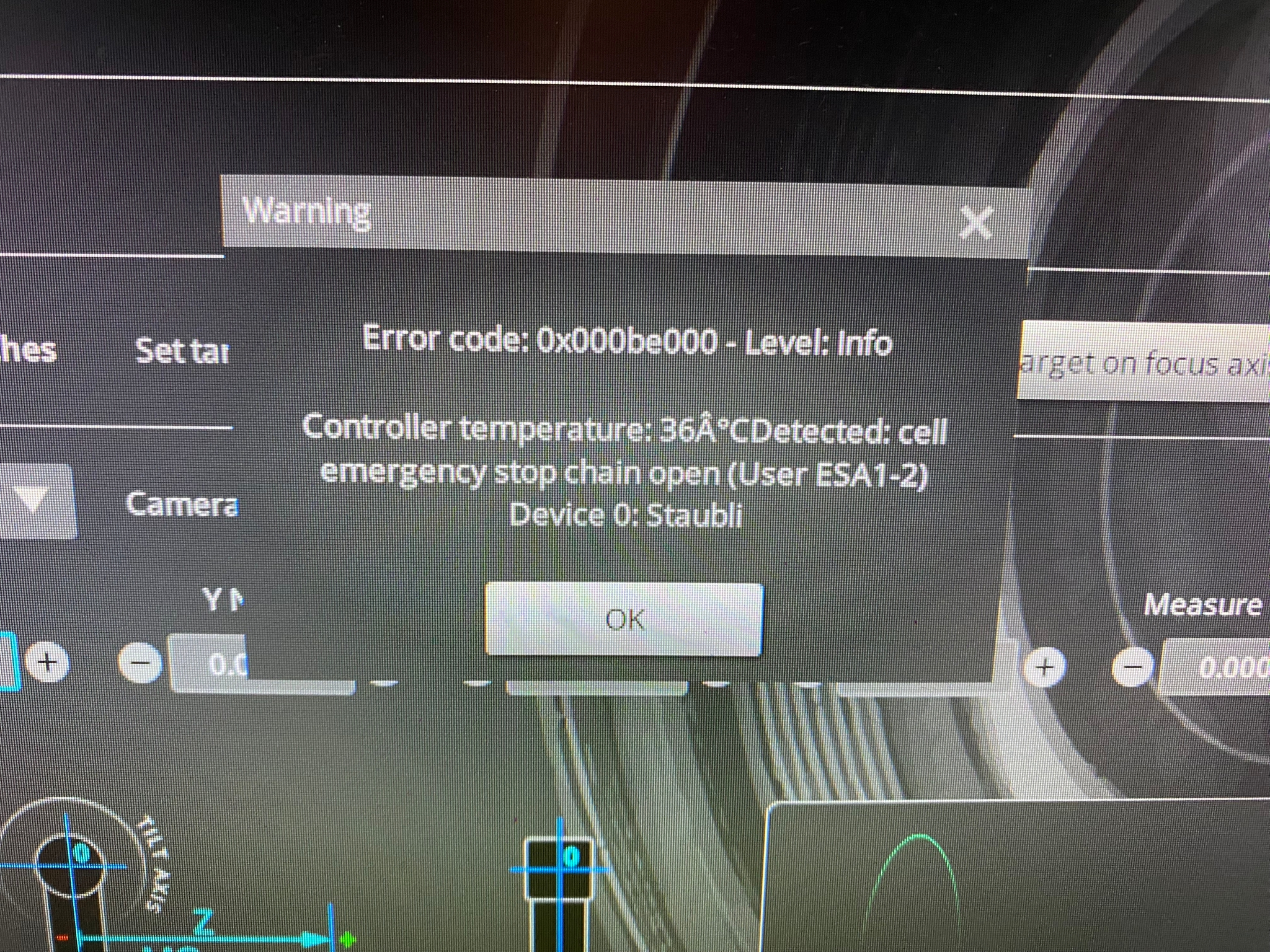 Flair E-stop or work-cell chain warning screenshot.
