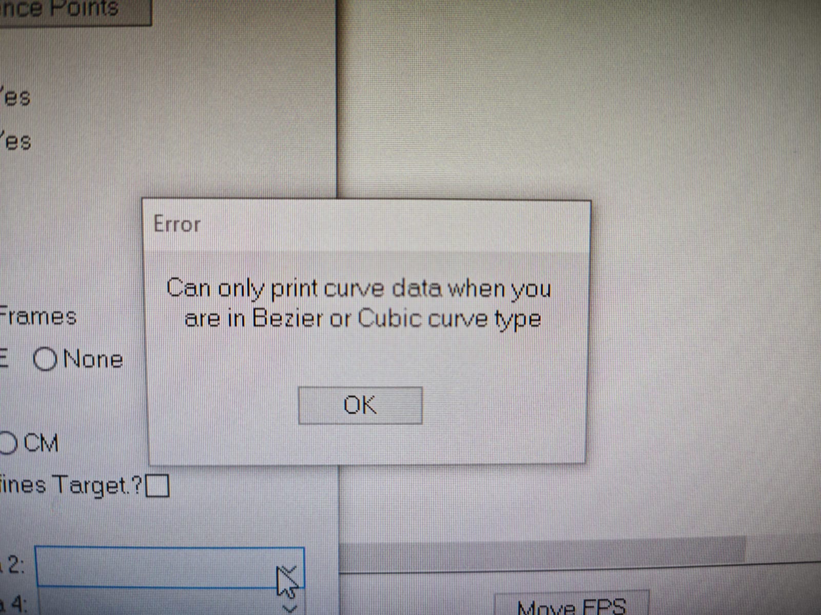 Image description: Flair 7 export error dialog/screenshot shown during FBX export for a Camera Orbital move; workaround was to export from Flair Classic. Searchable terms: Camera Orbital cannot be exported; Flair 7 FBX export error; Flair 7 export crash; export from Classic; camera orbital export error.