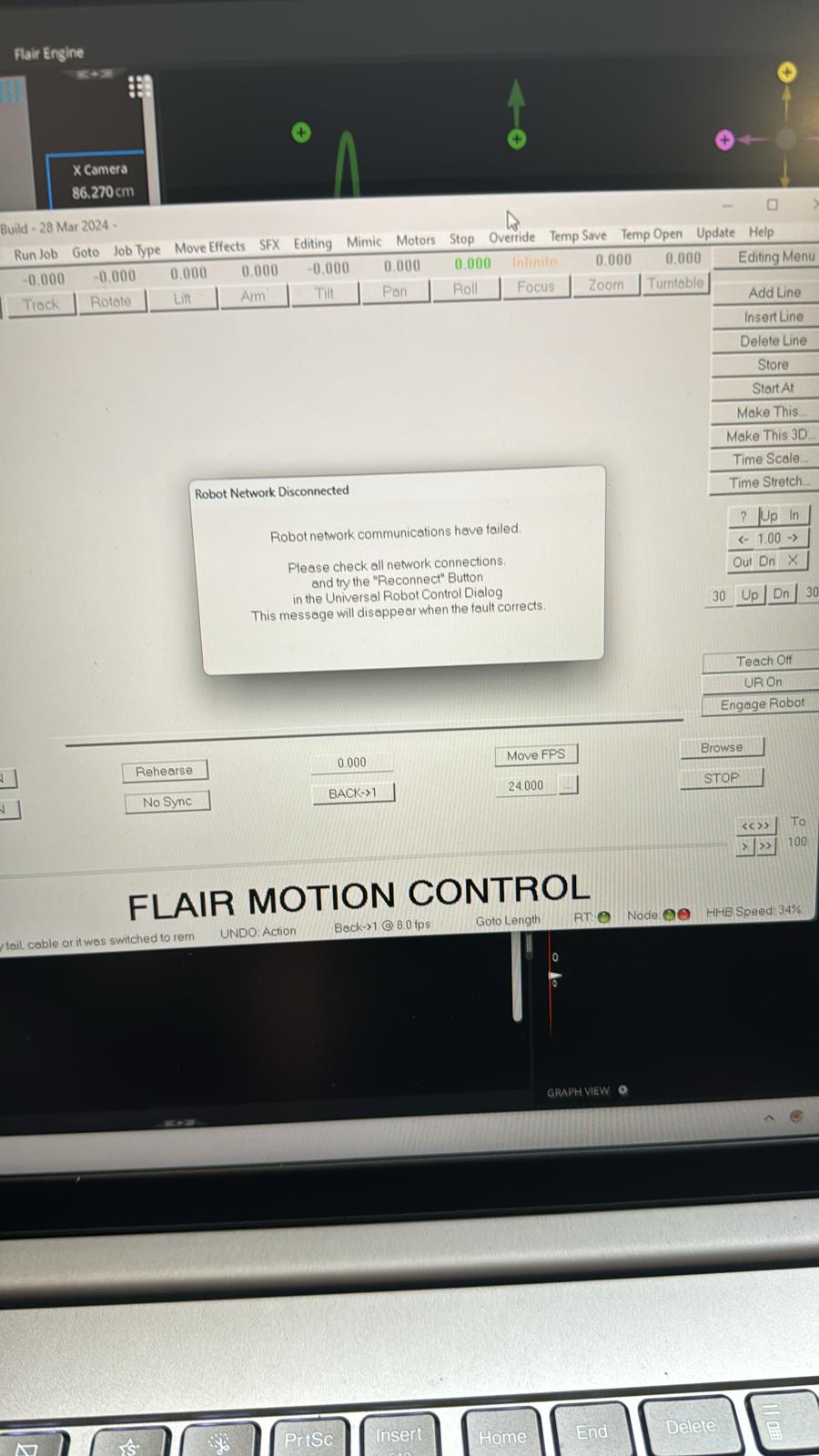 Flair 7 popup blocking operation; reloading network boards cleared the fault.