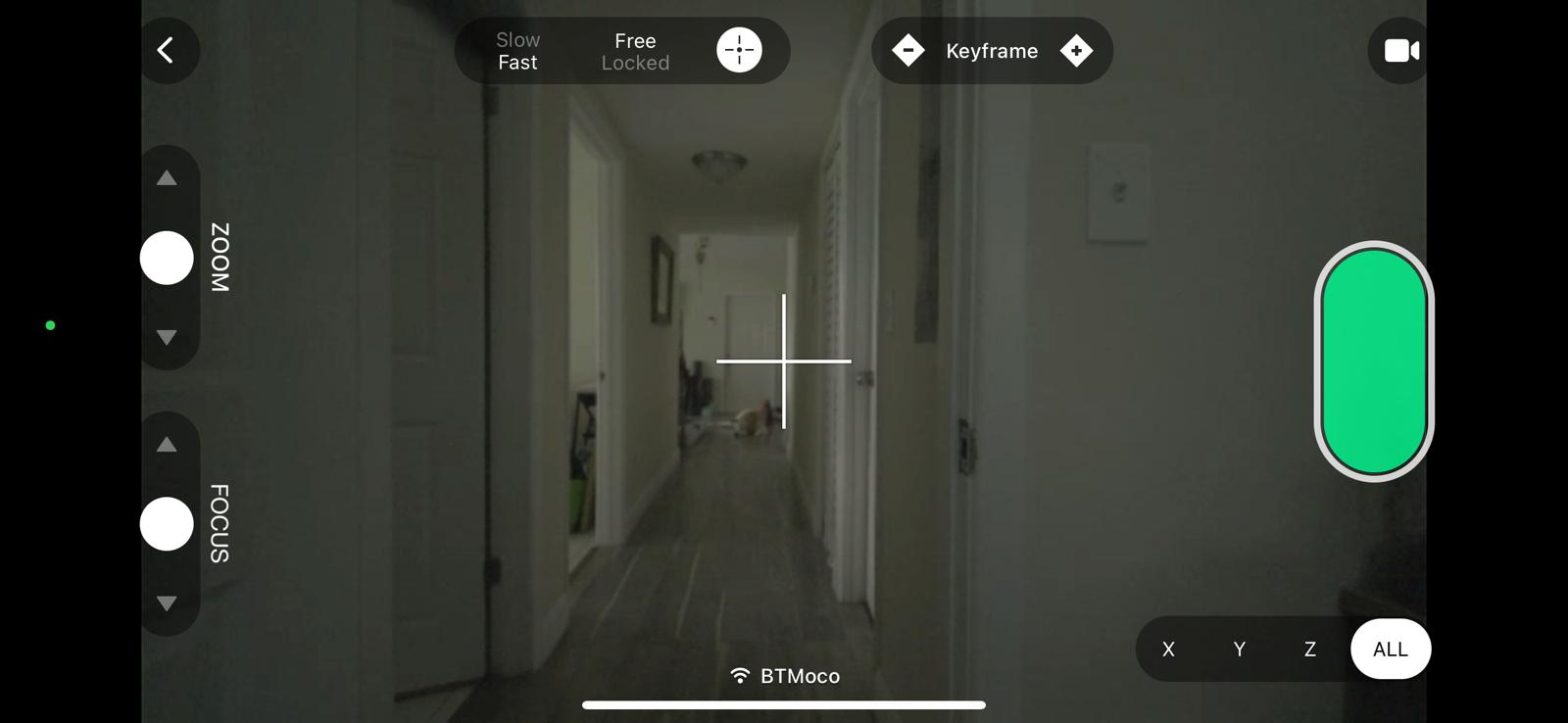 iPad showing MRMC Tracker App live control view with Flair successfully detected and camera feed active. Confirms correct network setup with access point connected to root InTime network.
