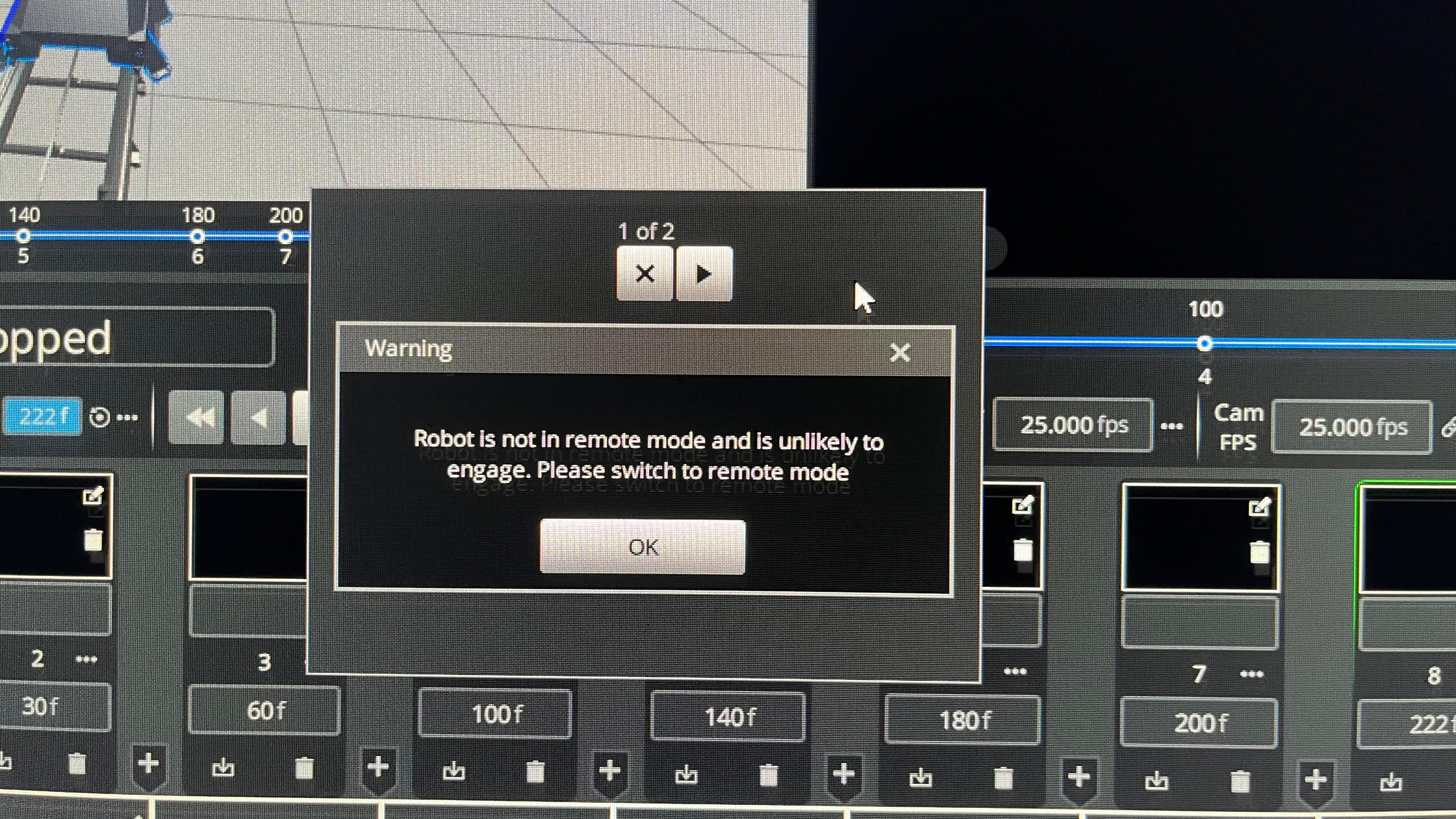 Image description: popup/error and hardware photos from a case where the base engaged but the arm did not; final resolution identified the Ethernet card/network interface. Searchable terms: base engages arm does not; arm won't engage; ethernet card fault; base key near E-stop; robot not fully online.