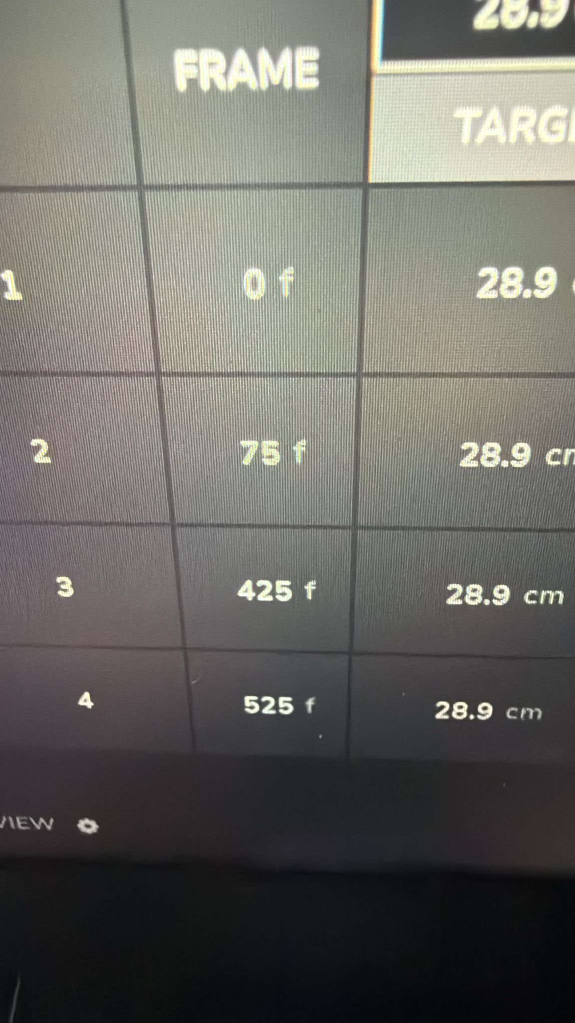 Visible UI text: FRAME, 0 f, 75 f, 425 f, 525 f; question was whether Flair 7 can show time instead of frames.